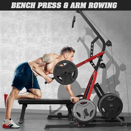 Leverage Gym Power Rack Squat Rack with LAT Low Row System Home Gym System Workout Station 2:1 Ratio O9866