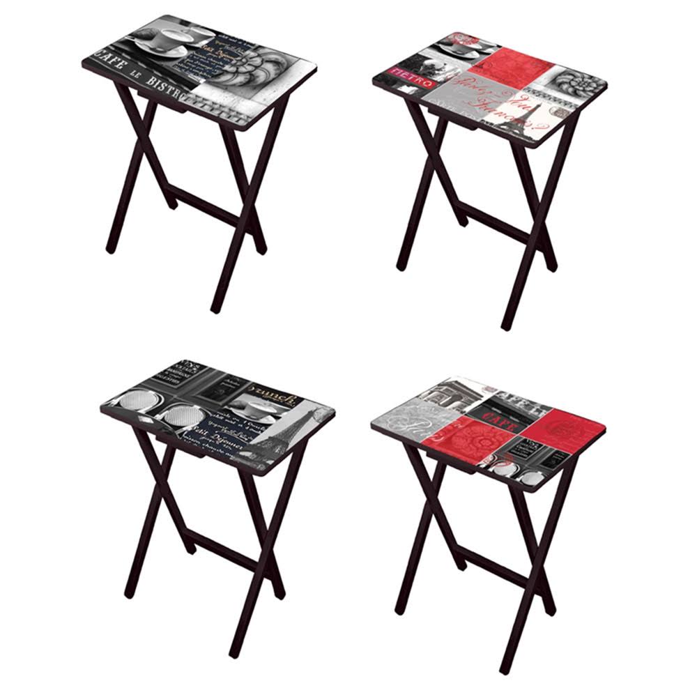 Paris Cafe TV Trays with Stand, Set of 4 R73325