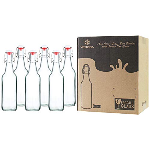 Clear Glass Beer Bottles with Swing Cap 16 oz Case of 6 A78245