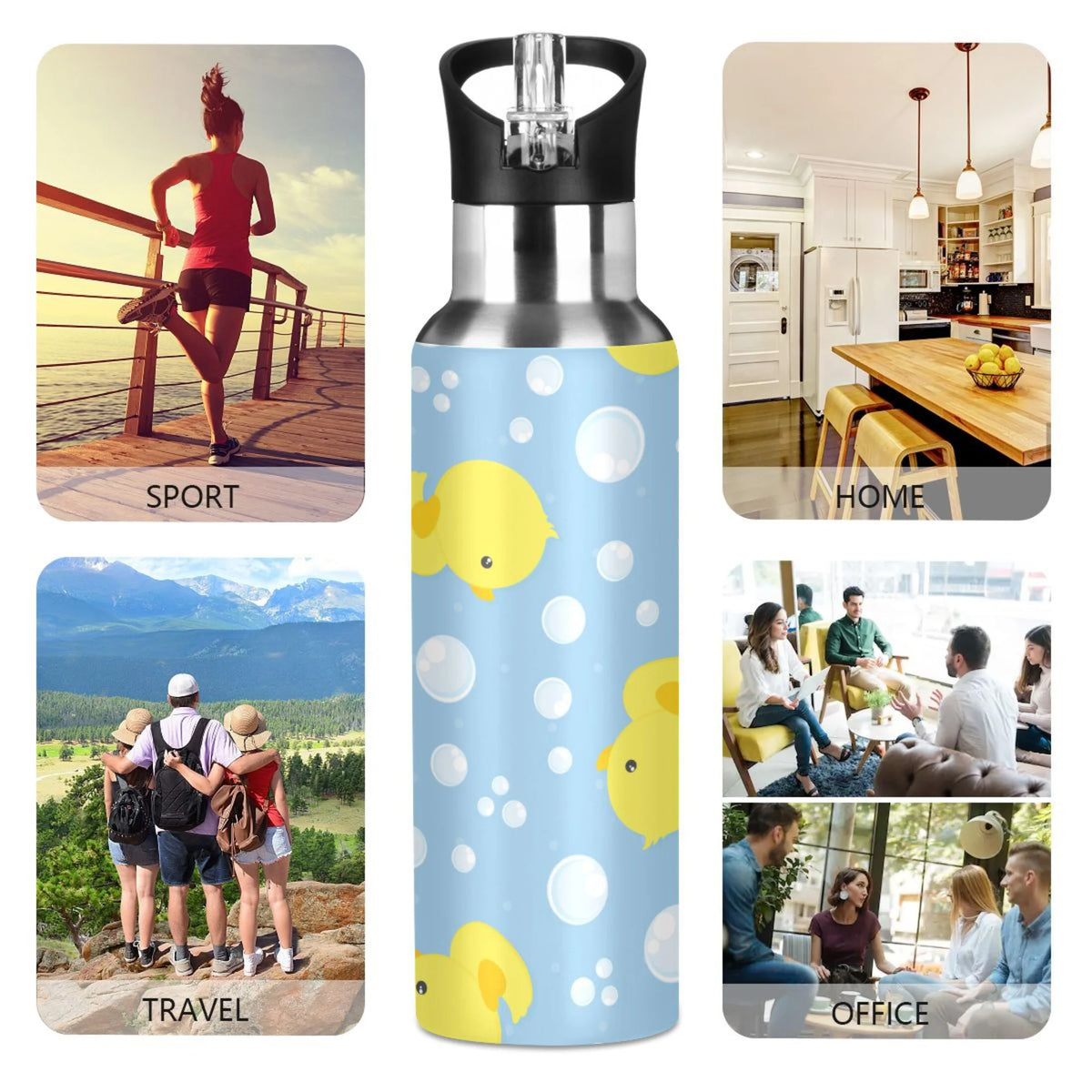 Blue Stainless Steel Insulated Water Bottle with Straw Lid U48279