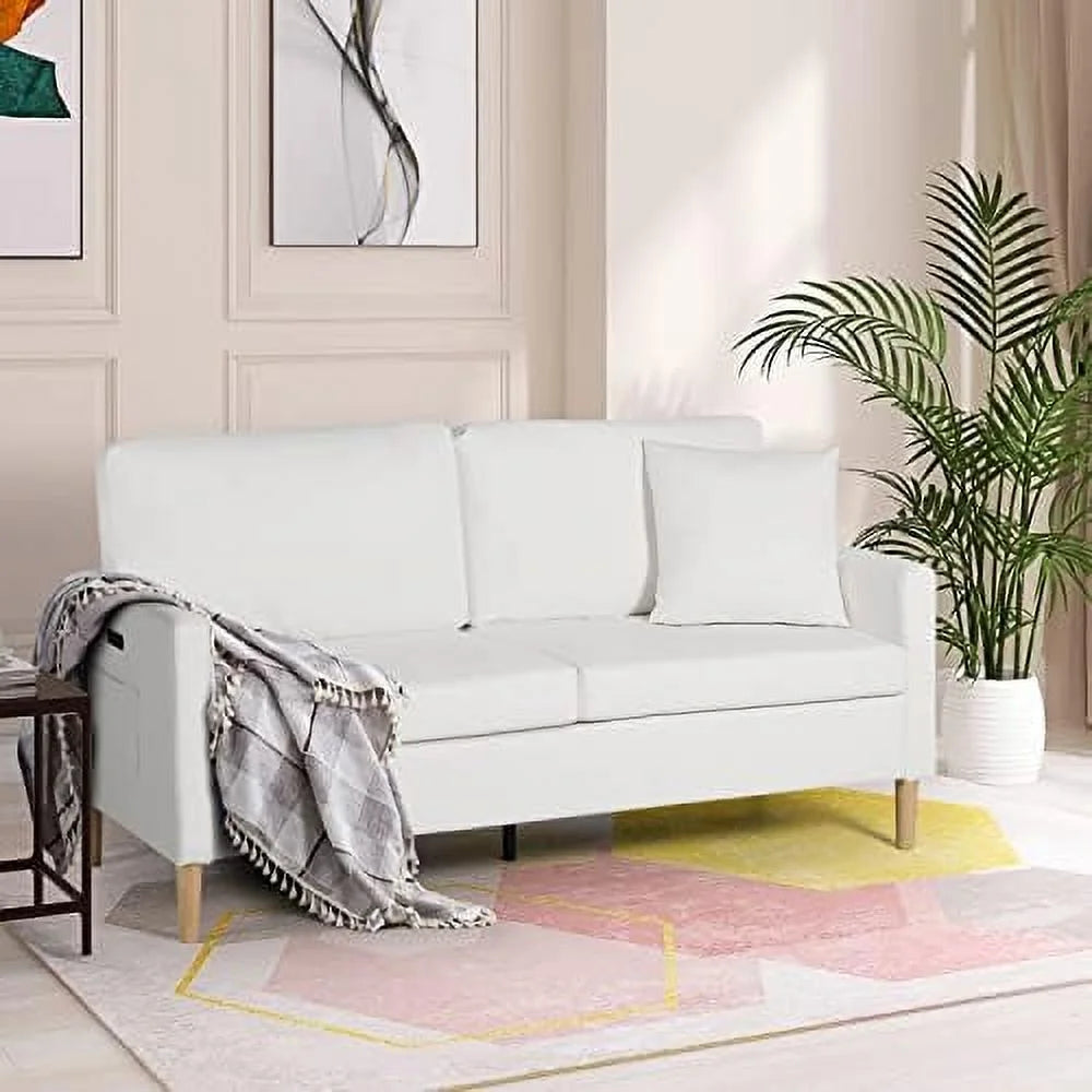 White Faux Leather 2-Seat Loveseat Sofa with Pillows A6770