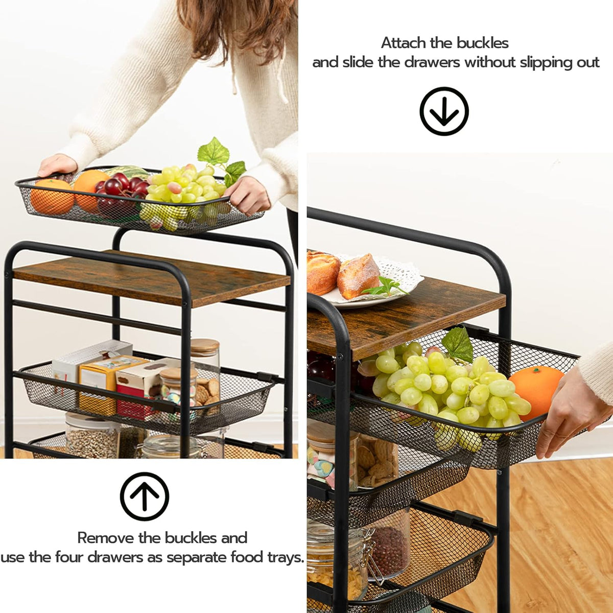 5 Tier Rolling Cart with Mesh Drawers and Wheels L822