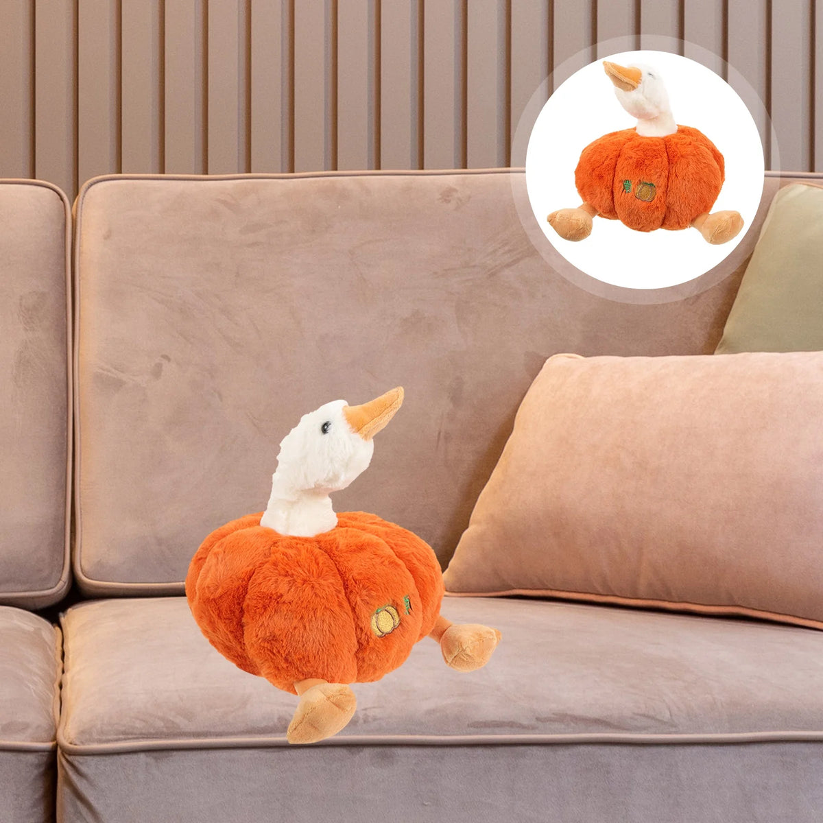 Plush Pumpkin Duck Stuffed Animal Doll W1679
