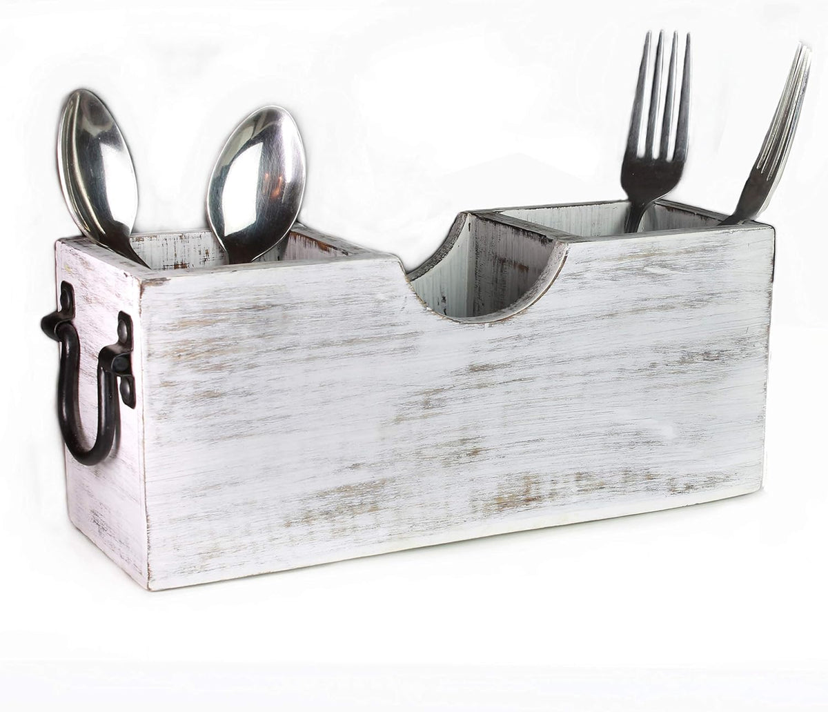 White Wood Silverware Holder Caddy L64019