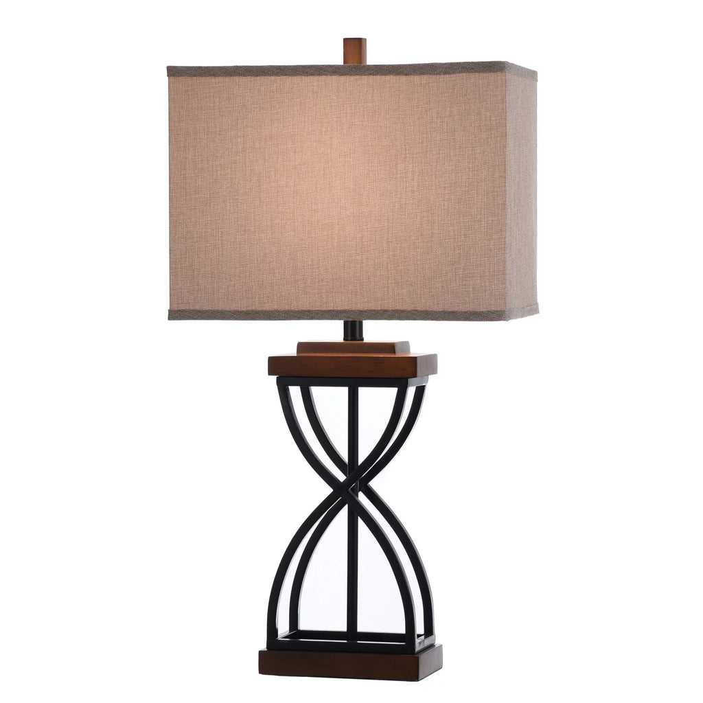 Black Wood Table Lamp with Beige Fabric Shade N694