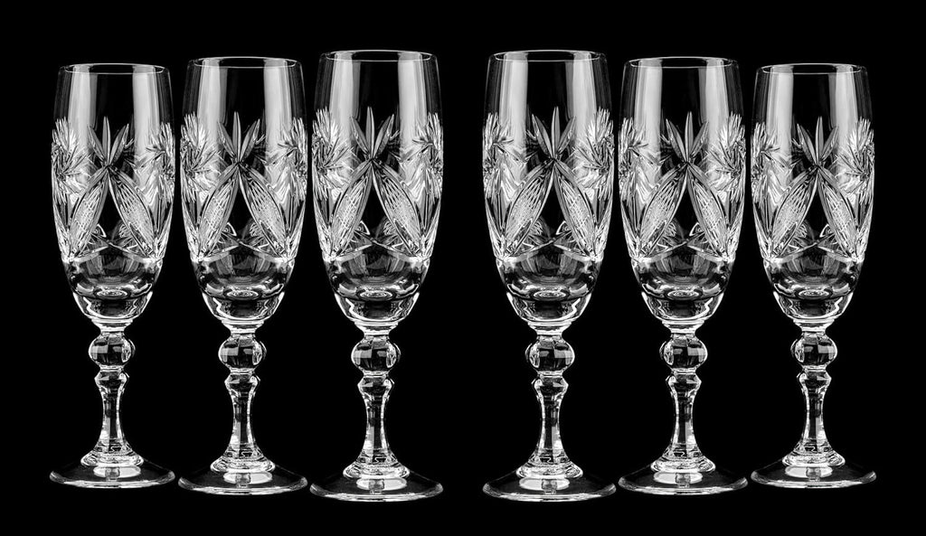 6 Cut Crystal Champagne Glasses 200Ml/6.8Oz D162093