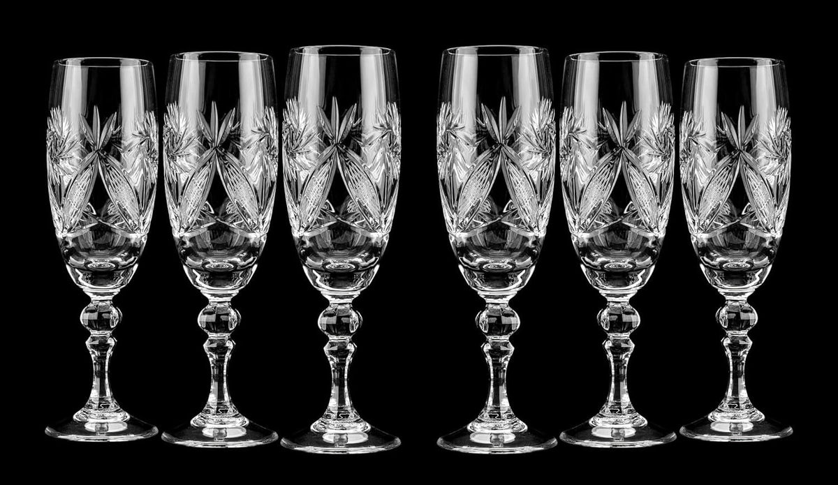6 Cut Crystal Champagne Glasses 200Ml/6.8Oz D162093