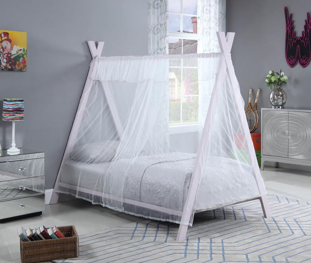 Twin Metal Tent Bed Pink X964629