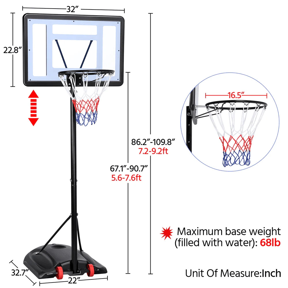 Adjustable Portable Basketball Hoop 7 to 9 Ft Y8275