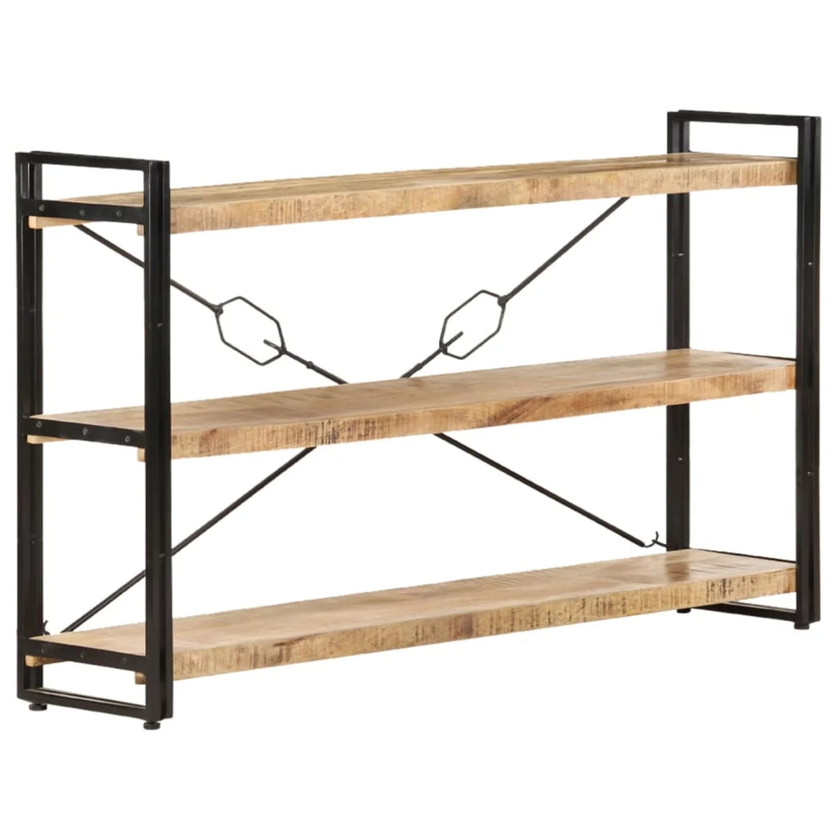 3-Tier Mango Wood Bookcase with Storage Shelves Y30228