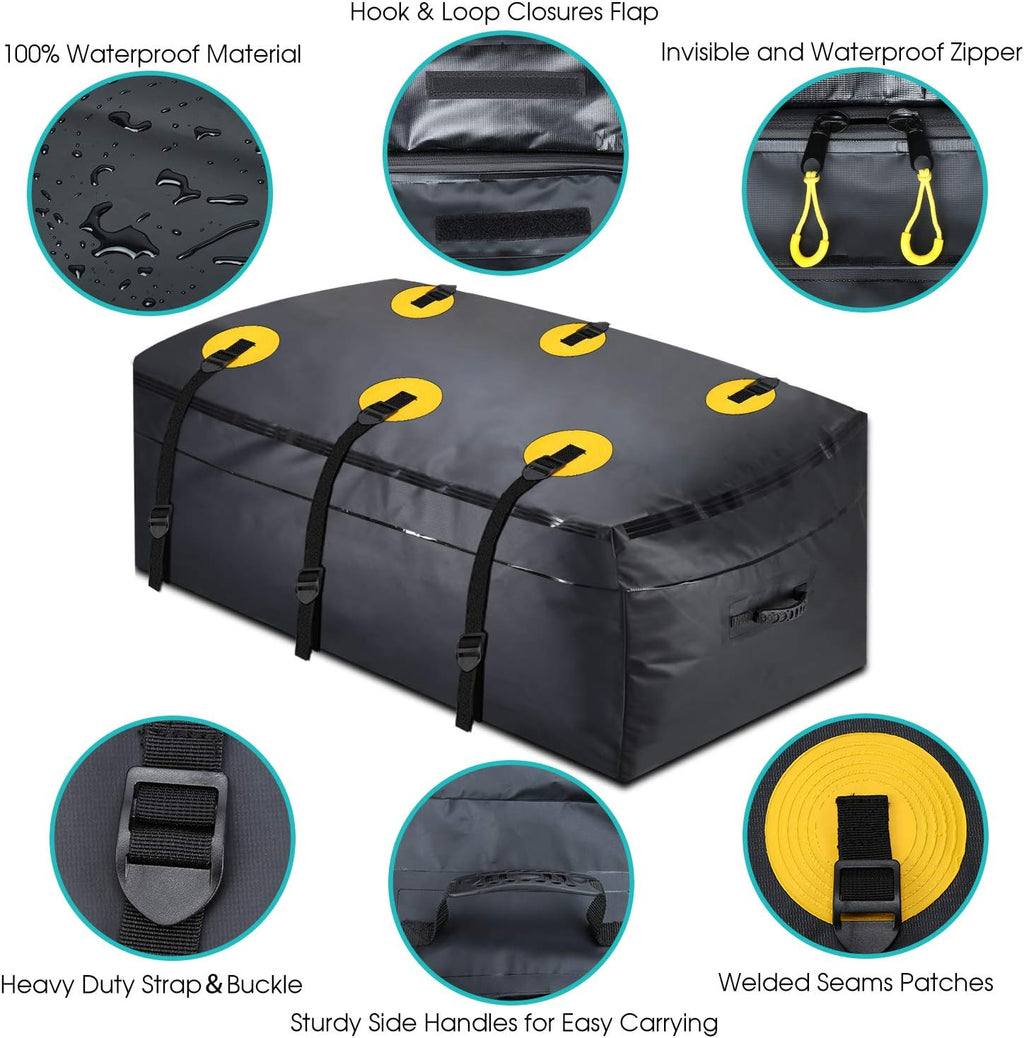 100% Waterproof 22 Cu Ft Cargo Carrier Bag with 6 Reinforced Straps J432056