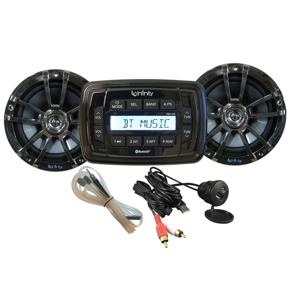 AM/FM/USB Bluetooth Multimedia Receiver & 225 Watt 6.5 2-Way Marine Waterproof Speakers Stereo Package D148