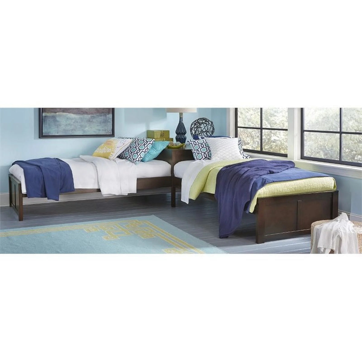 Wood Twin L Shaped Bed Y72689