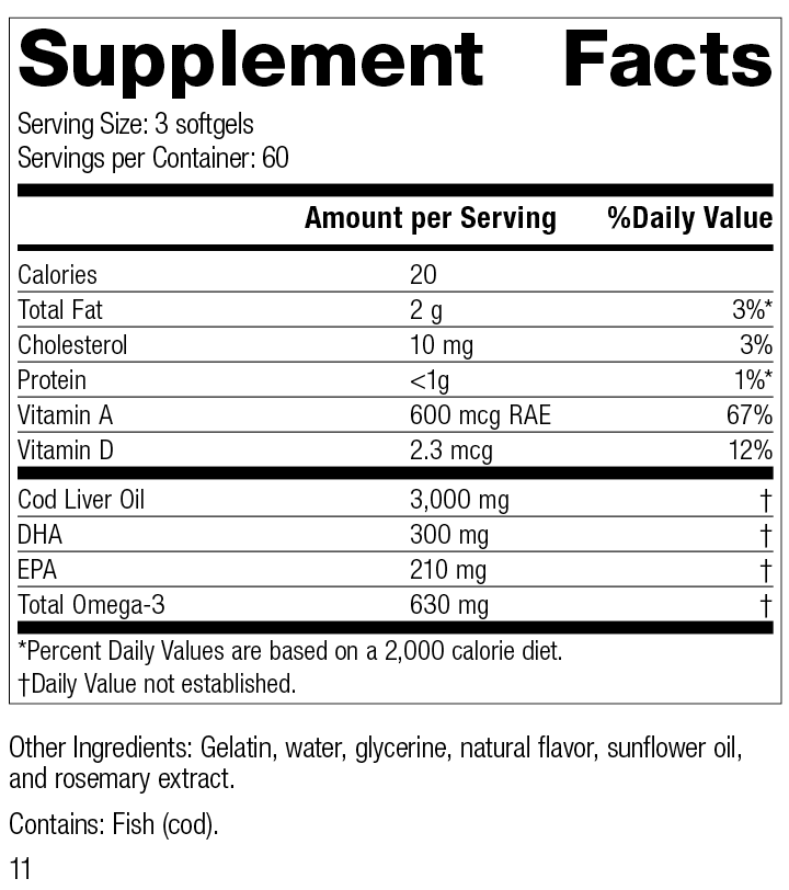 Cod Liver Oil, 180 Softgels O7672