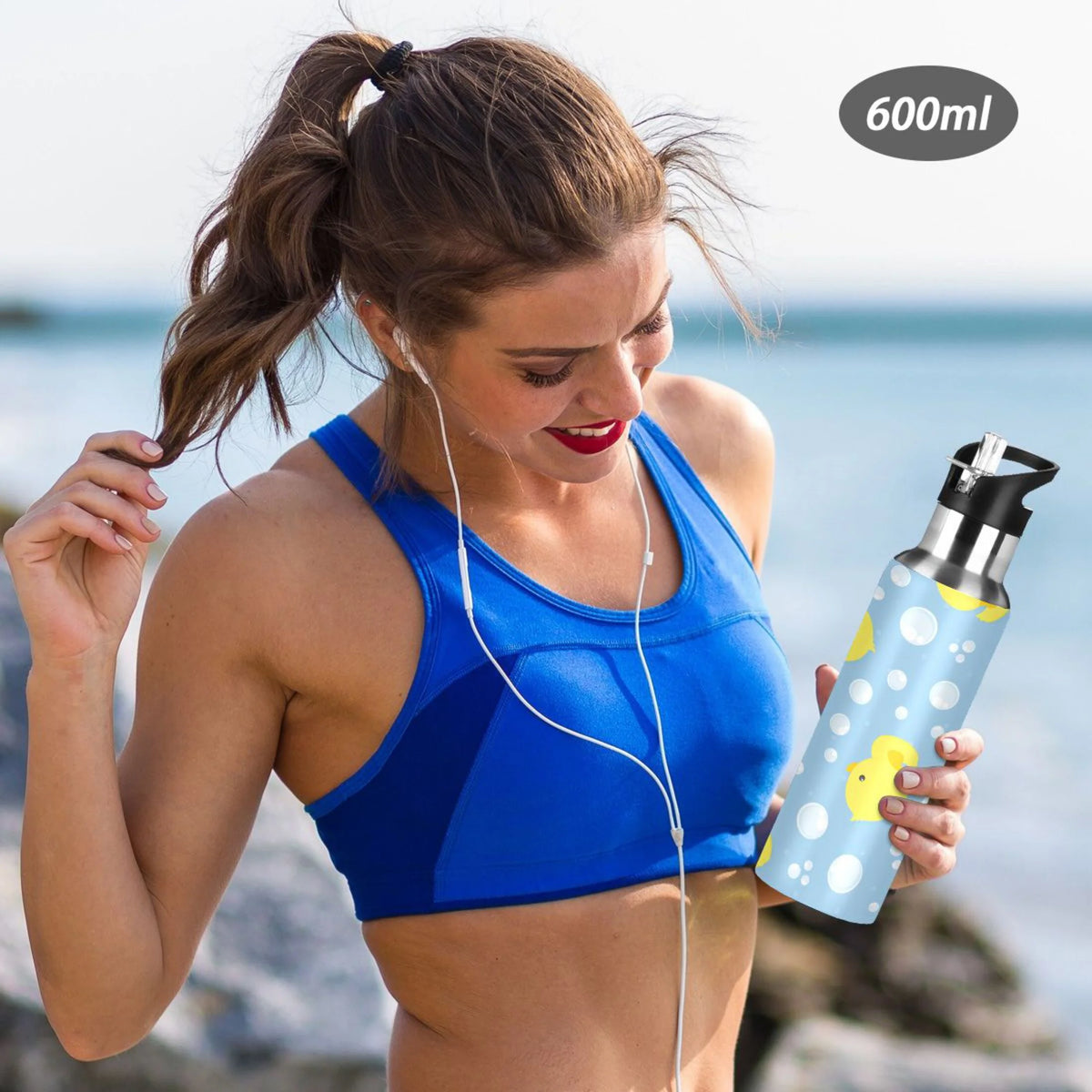 Blue Stainless Steel Insulated Water Bottle with Straw Lid U48279