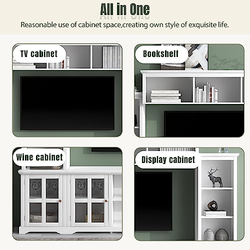 White 104" Wide Entertainment Wall Unit with Storage Cabinets and Shelves D2519