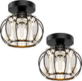 2-Pack Semi Flush Mount Ceiling Light Fixtures Small Crystal Black Metal Cage Indoor Z217