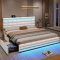 King Size White LED Bed Frame with USB Ports and Storage Drawers G3484