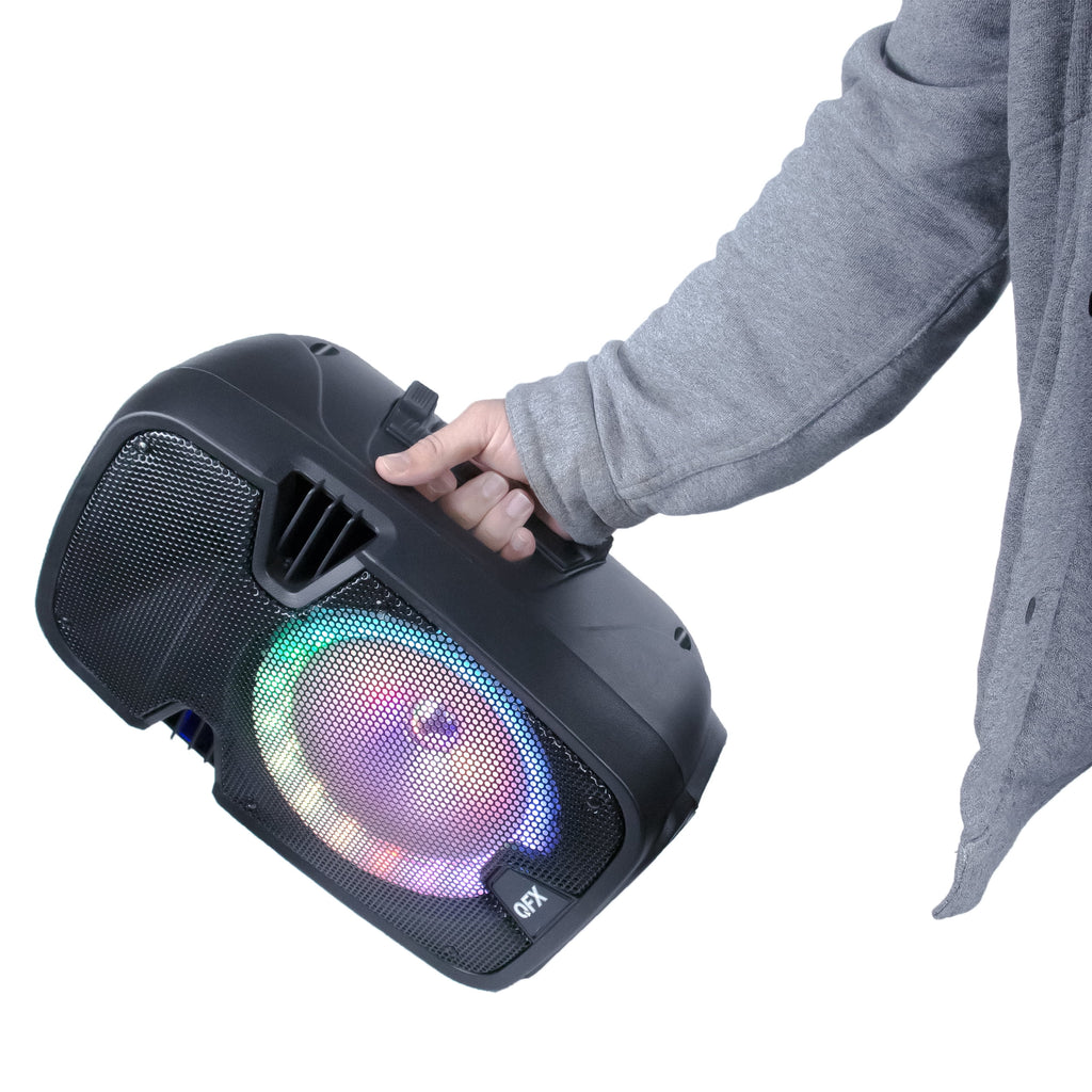8” Bluetooth Rechargeable Speaker with LED Party Lights and Wired Microphone U190598