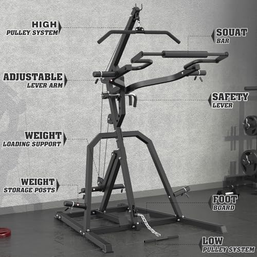 Leverage Gym Power Rack Squat Rack with LAT Low Row System Home Gym System Workout Station 2:1 Ratio O9866