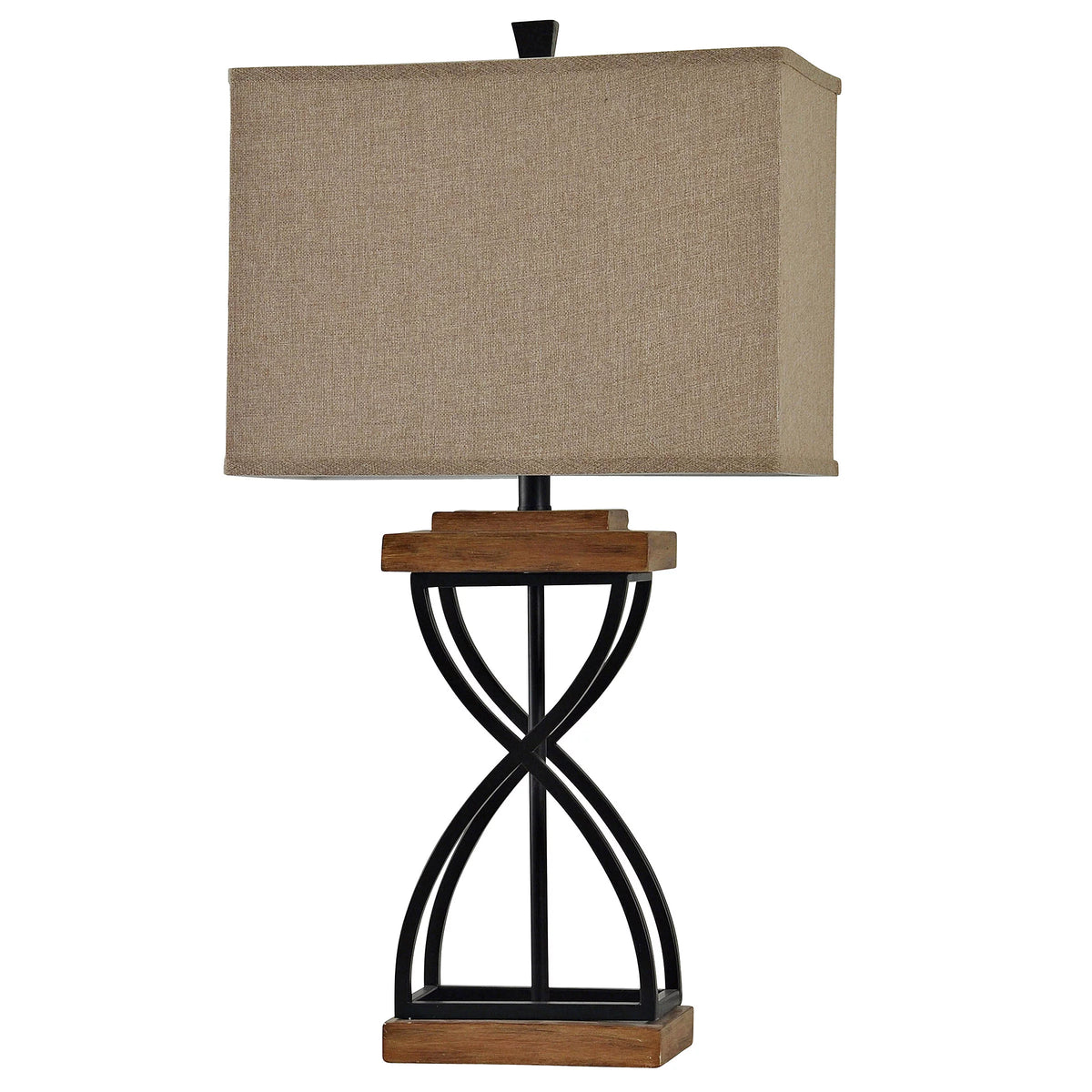Black Wood Table Lamp with Beige Fabric Shade N694