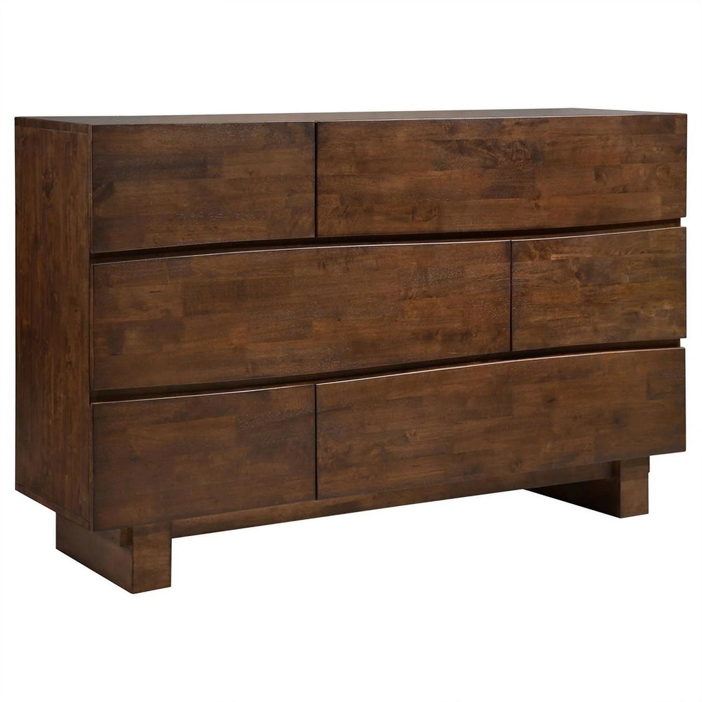 6 Drawer Modern Wood Rectangular Dresser in Dark Brown J22267