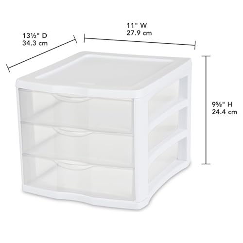 4-Pack 3 Drawer Plastic Desktop Organizer with Clear Drawers, White Frame F422