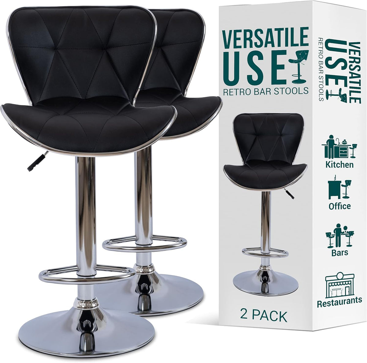 Adjustable Bar Stools Set of 2 Black O5719