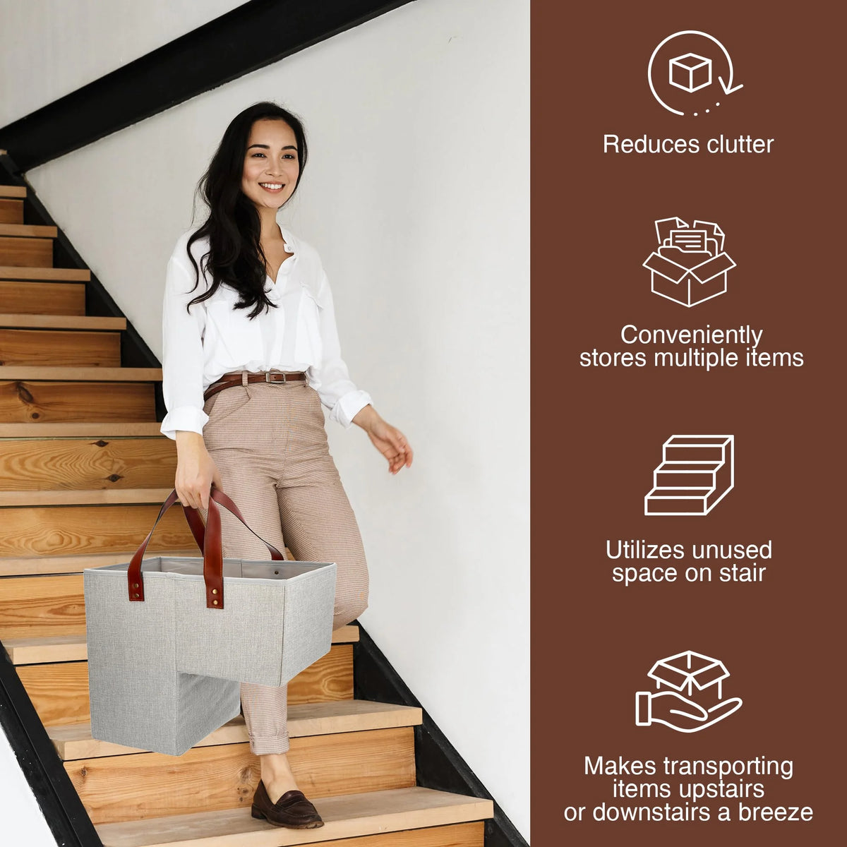 Gray 16L x 9.5W x 16H Foldable Stair Basket G82674