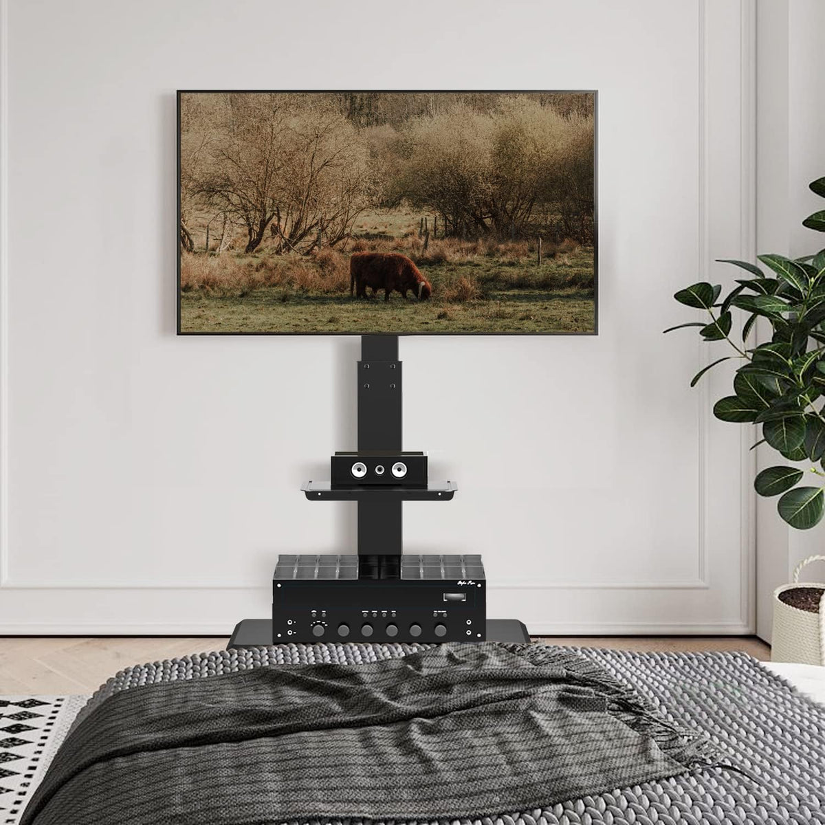 Rolling TV Stand with Wheels and Swivel Mount for 37 inch-70 inch LCD LED Flat Panel Screen TV, Portable Mobile TV Cart with Shelf, Height Adjustable, Max VESA 600x400mm C84733