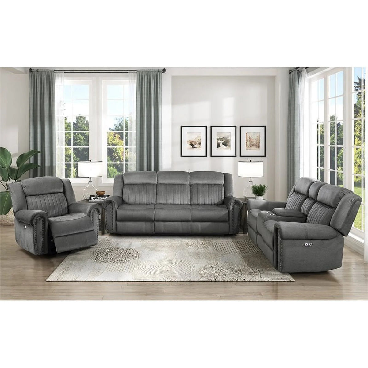Charcoal Wood Microfiber Double Reclining Sofa M178
