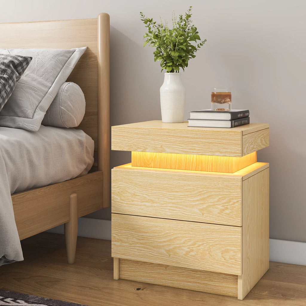 White 2 Drawer High Gloss Nightstand with LED Light G95861