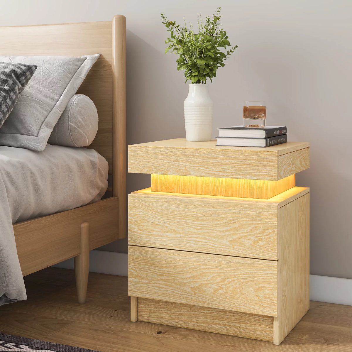 White 2 Drawer High Gloss Nightstand with LED Light G95861