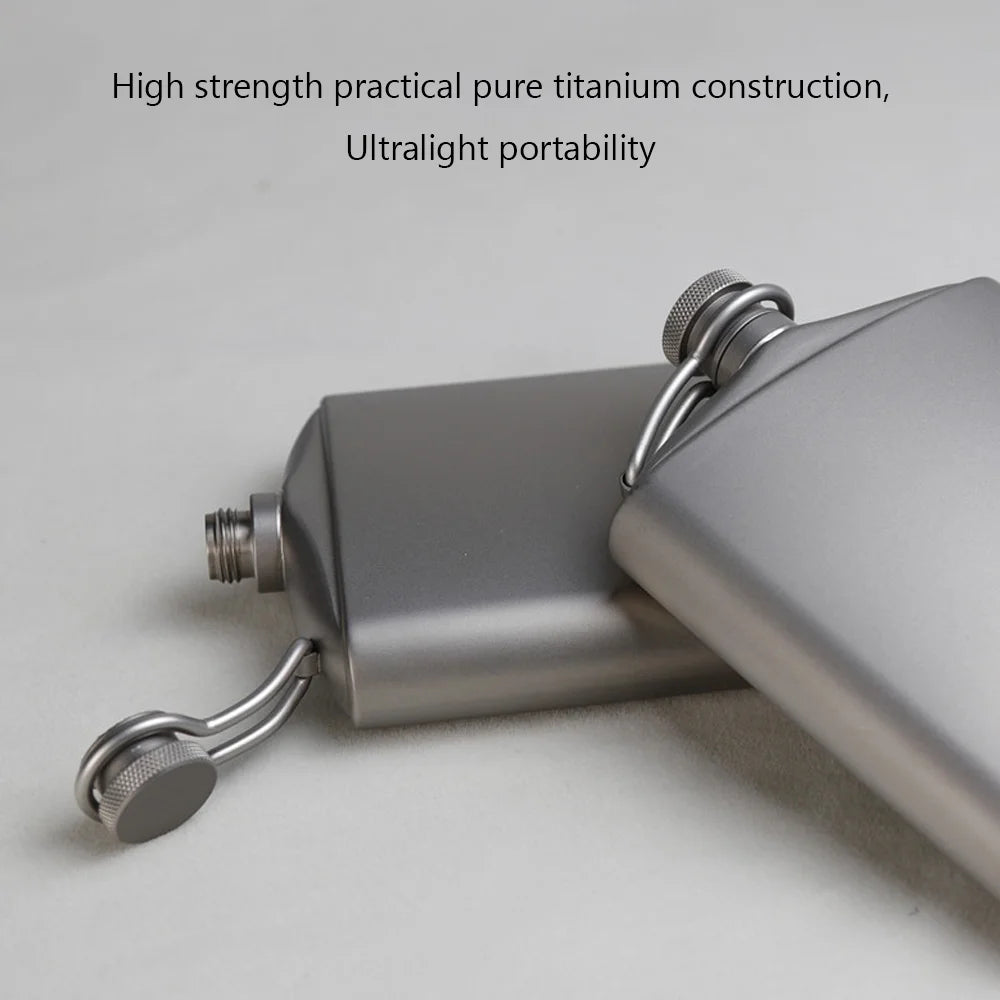 Titanium Flask Hip Flagon with Screw Clip Ultralight Hydration Flat Bottle with Ti Funnel M6108