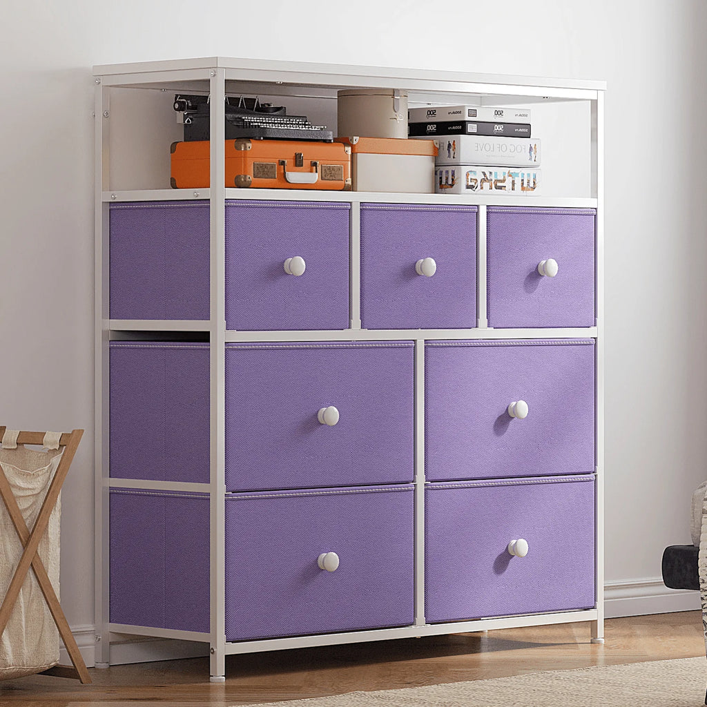 Pink 7 Drawer Fabric Dresser with Wood Shelves W860959