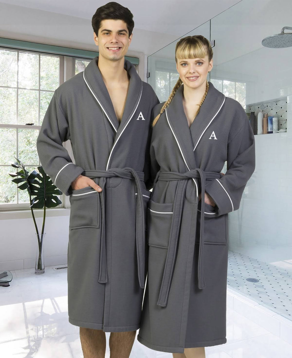 Dark Gray Turkish Cotton Waffle Terry Bathrobe E4000