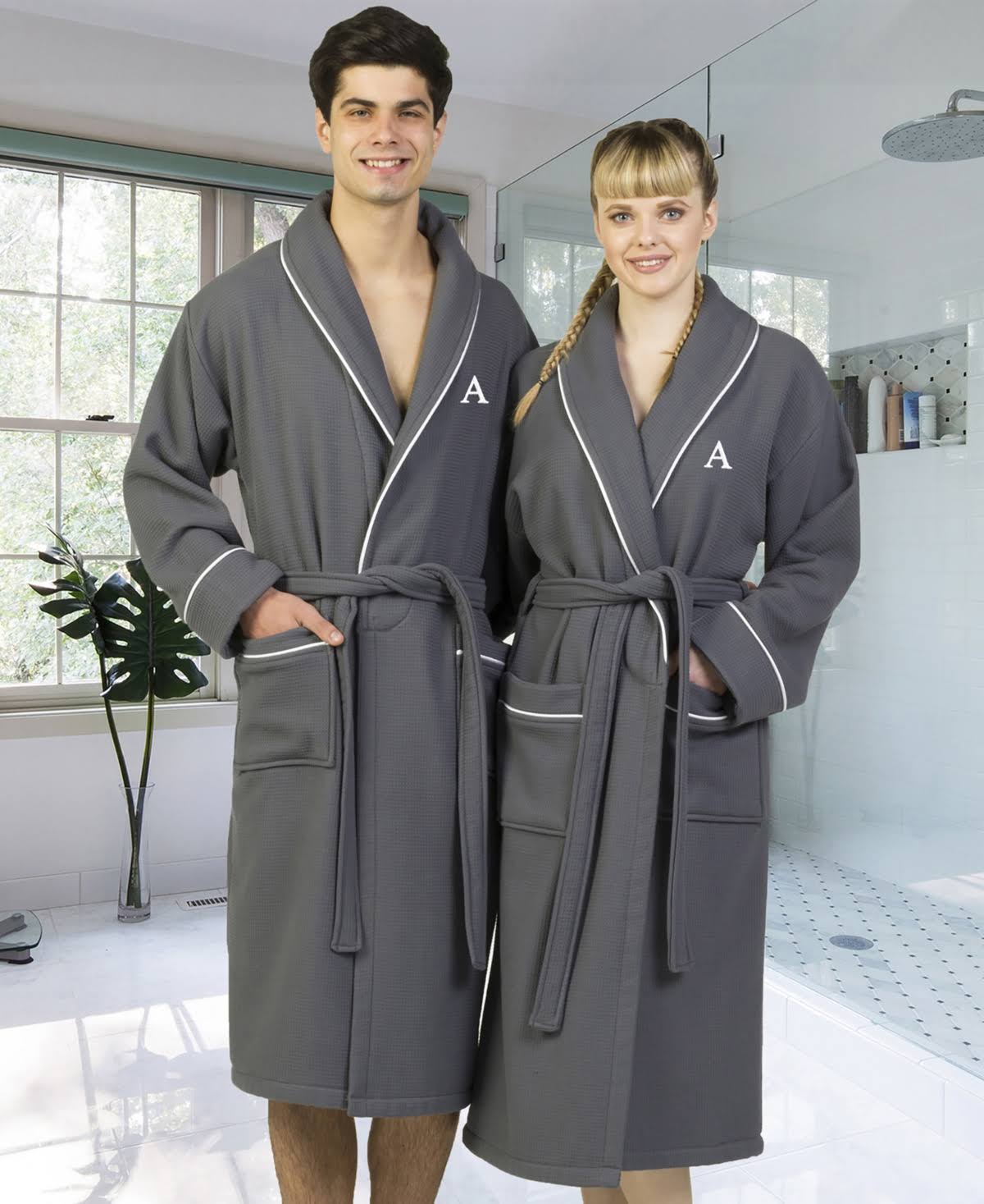 Dark Gray Turkish Cotton Waffle Terry Bathrobe E4000