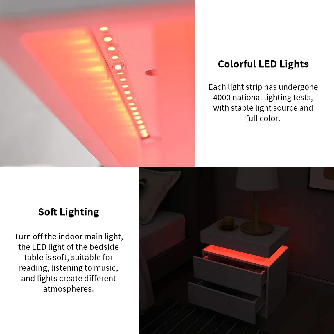 White 2 Drawer High Gloss Nightstand with LED Light G95861