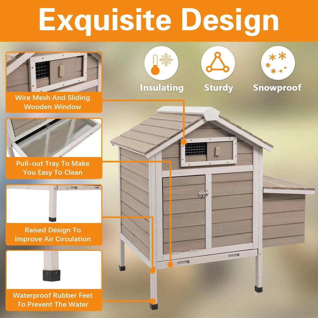 Grey Wooden Chicken Coop with Nesting Box and Ramp W786