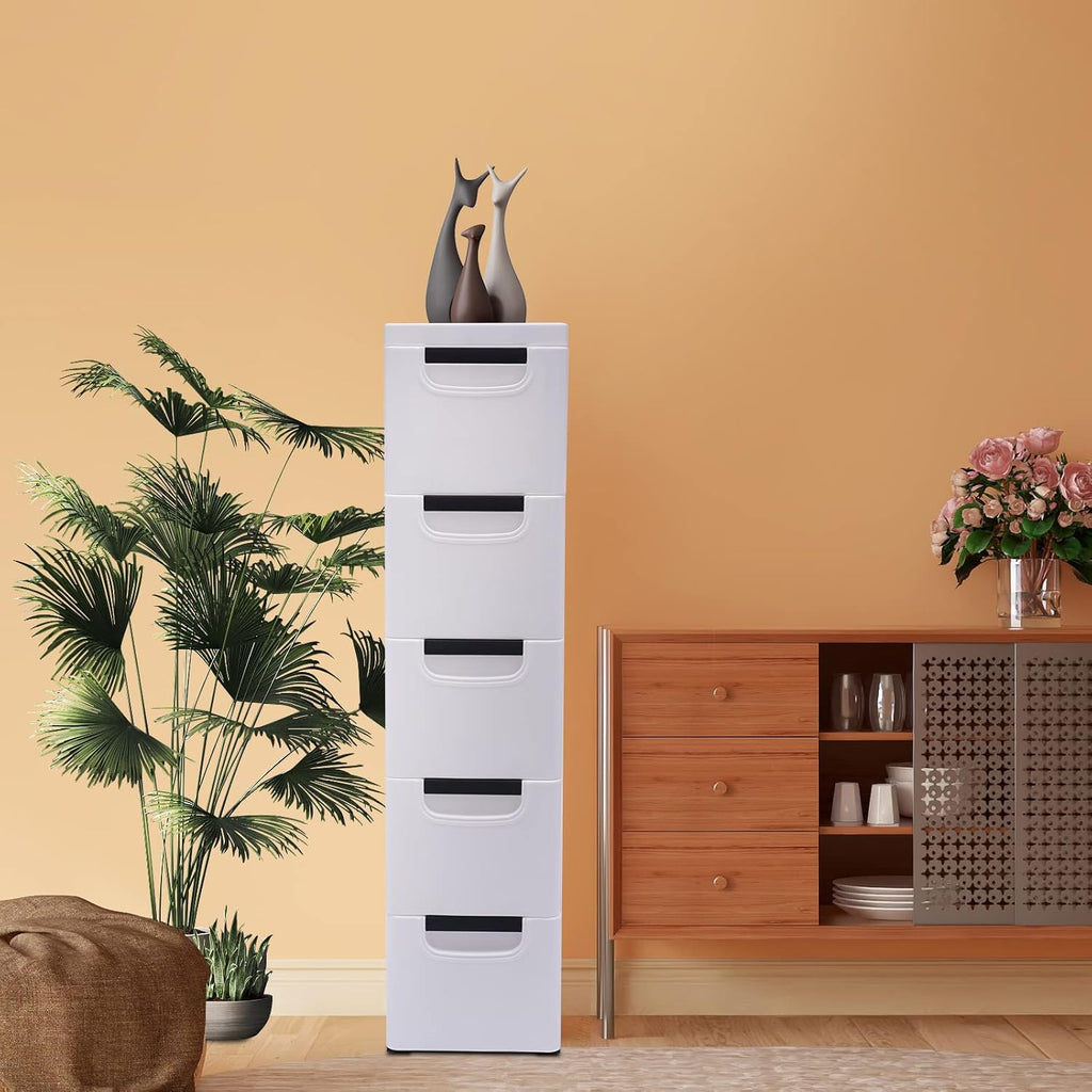 White 5 Tier Plastic Storage Tower with Wheels G355