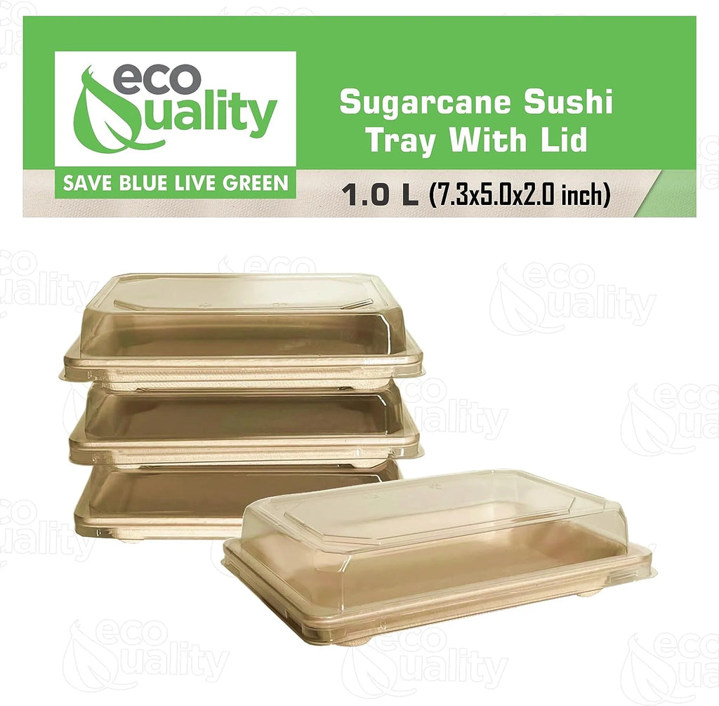 100 PACK Compostable Sugarcane Sushi Trays with Lids D95782