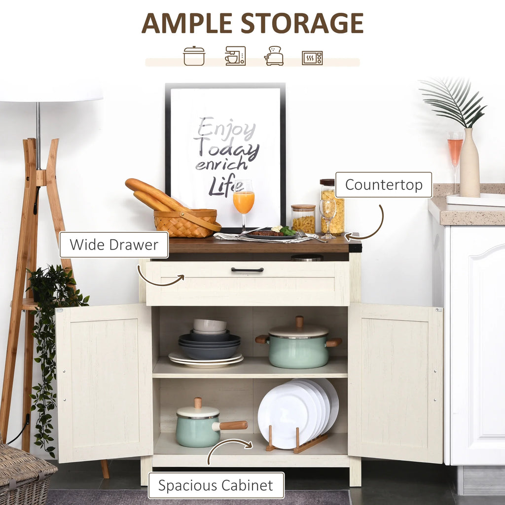 White Wooden Sideboard Buffet Cabinet with Drawer and Adjustable Shelf C64494