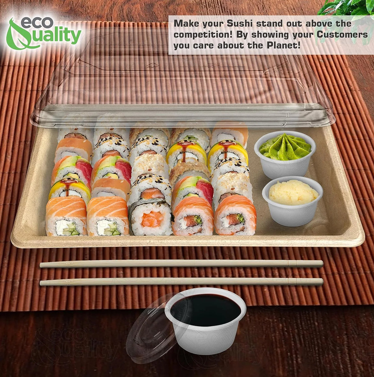100 PACK Compostable Sugarcane Sushi Trays with Lids D95782