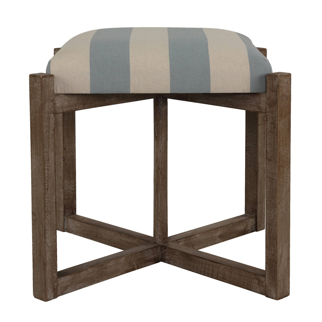 Blue and White Striped Square Ottoman D519119