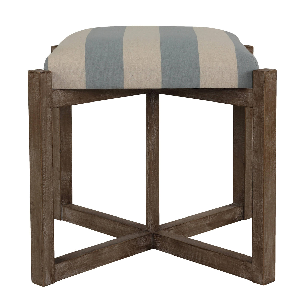 Blue and White Striped Square Ottoman D519119