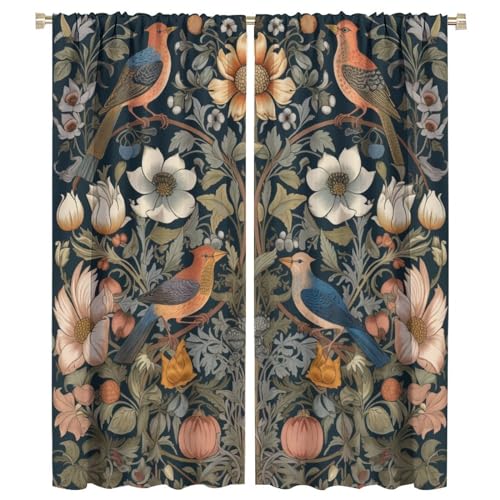 Vintage Floral Blackout Rod Pocket Thermal Insulated Curtains G78319