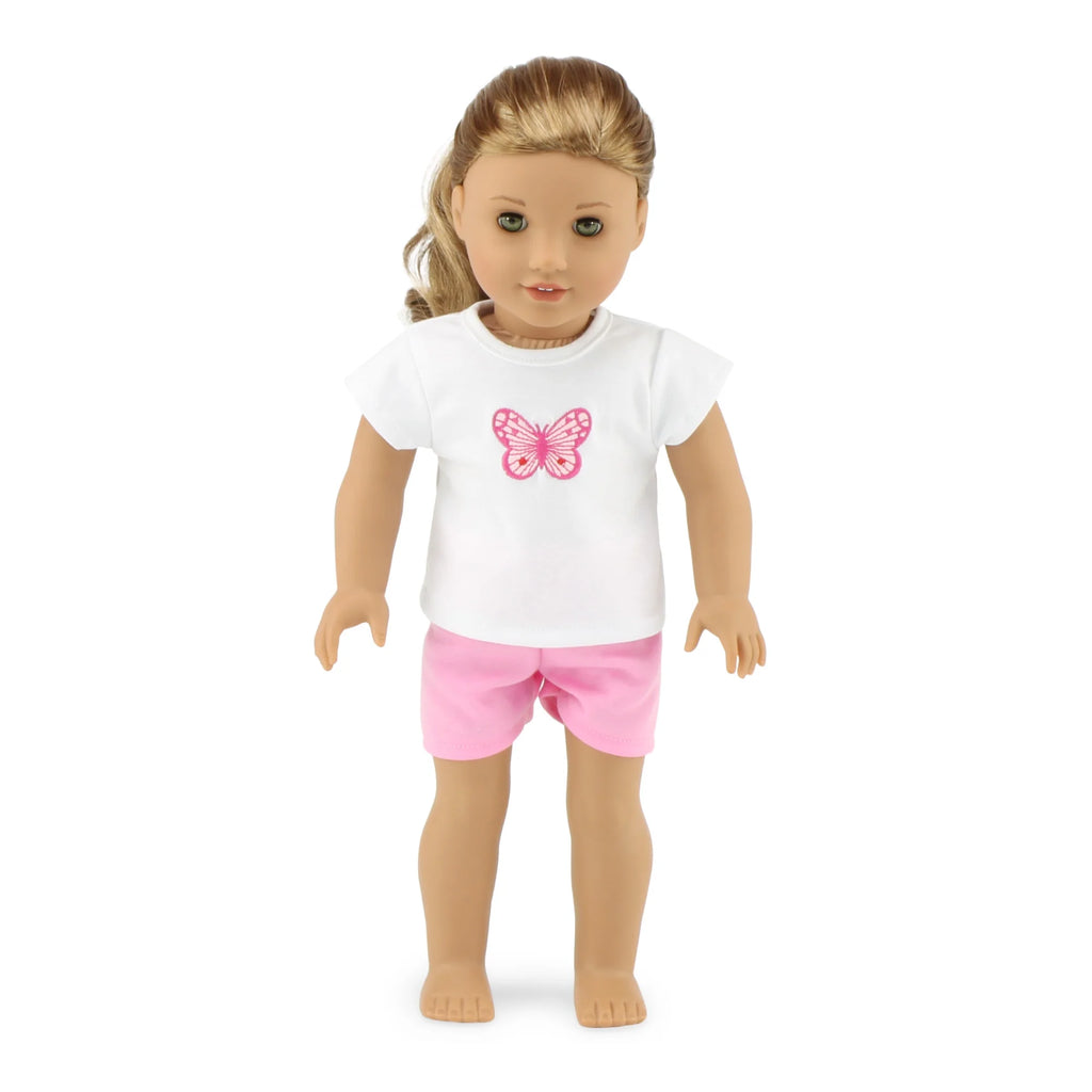 18 Inch Doll Bed with Matching Doll PJs Pajamas and 3 Piece Reversible Doll Bedding Set B3511