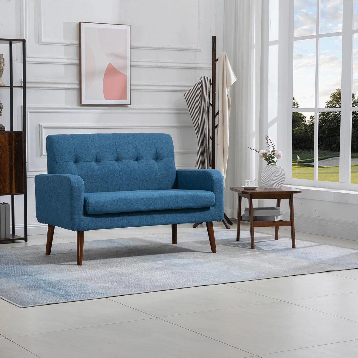 Blue Linen Upholstered Loveseat with Arms Q125641