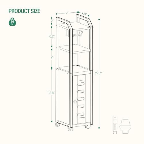 Black Bathroom Storage Cabinet with 4 Wheels and Adjustable Shelf E95059