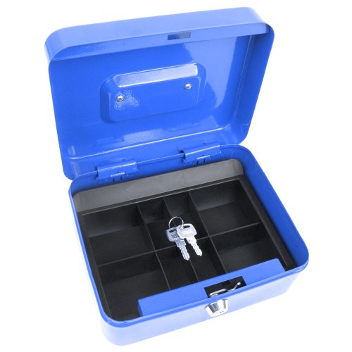 Blue 8-Inch Key Lock Cash Box with Coin Tray Y470324